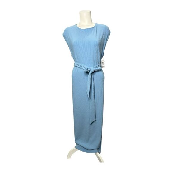 Bar III Blue Cap Sleeve Ribbed Sheath Side Slit Dress MIDI Sz 1X NEW - Picture 1 of 8